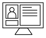 Line icon of person and document on computer