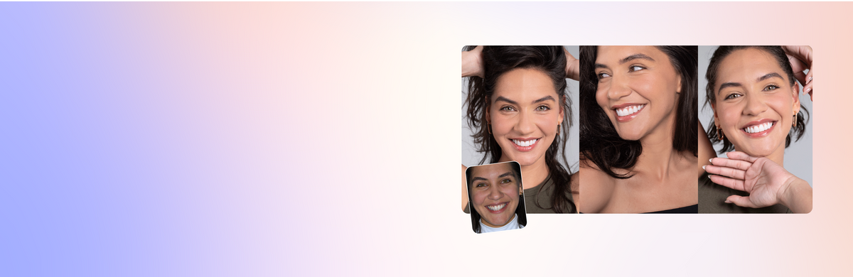 Three images of a smiling woman in different poses with Neer veneers